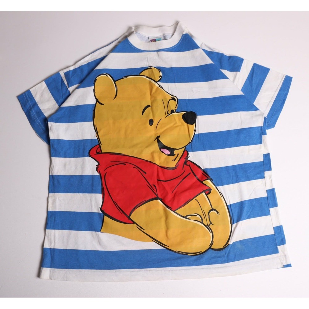 Vintage Disney Winnie the Pooh Striped T-Shirt Blue White Large Made in USA